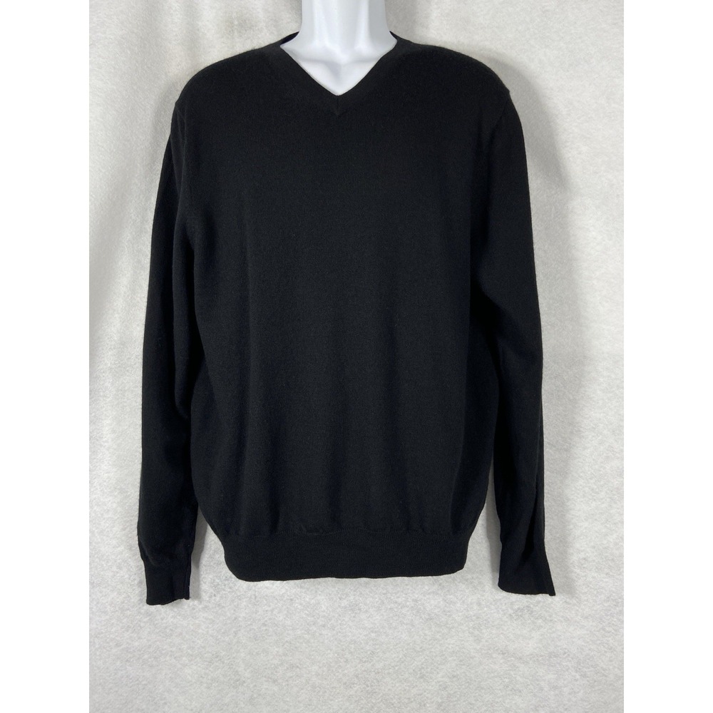 Davis & Squire Sweater Mens XL Black 100% Wool V-Neck Preppy Minimalist Cozy